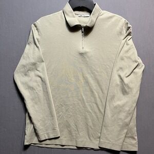 ZARA Mens Beige 1/4 Zip Pullover Long Sleeve Shirt Lightweight Sz Medium